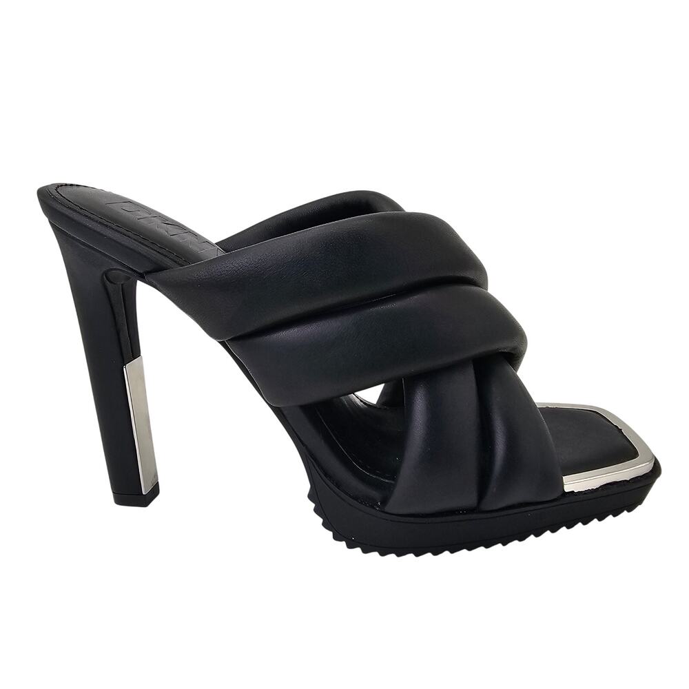 DKNY Madena Black Leather High Heel Platform Sandals Square Toe Women's 9.5